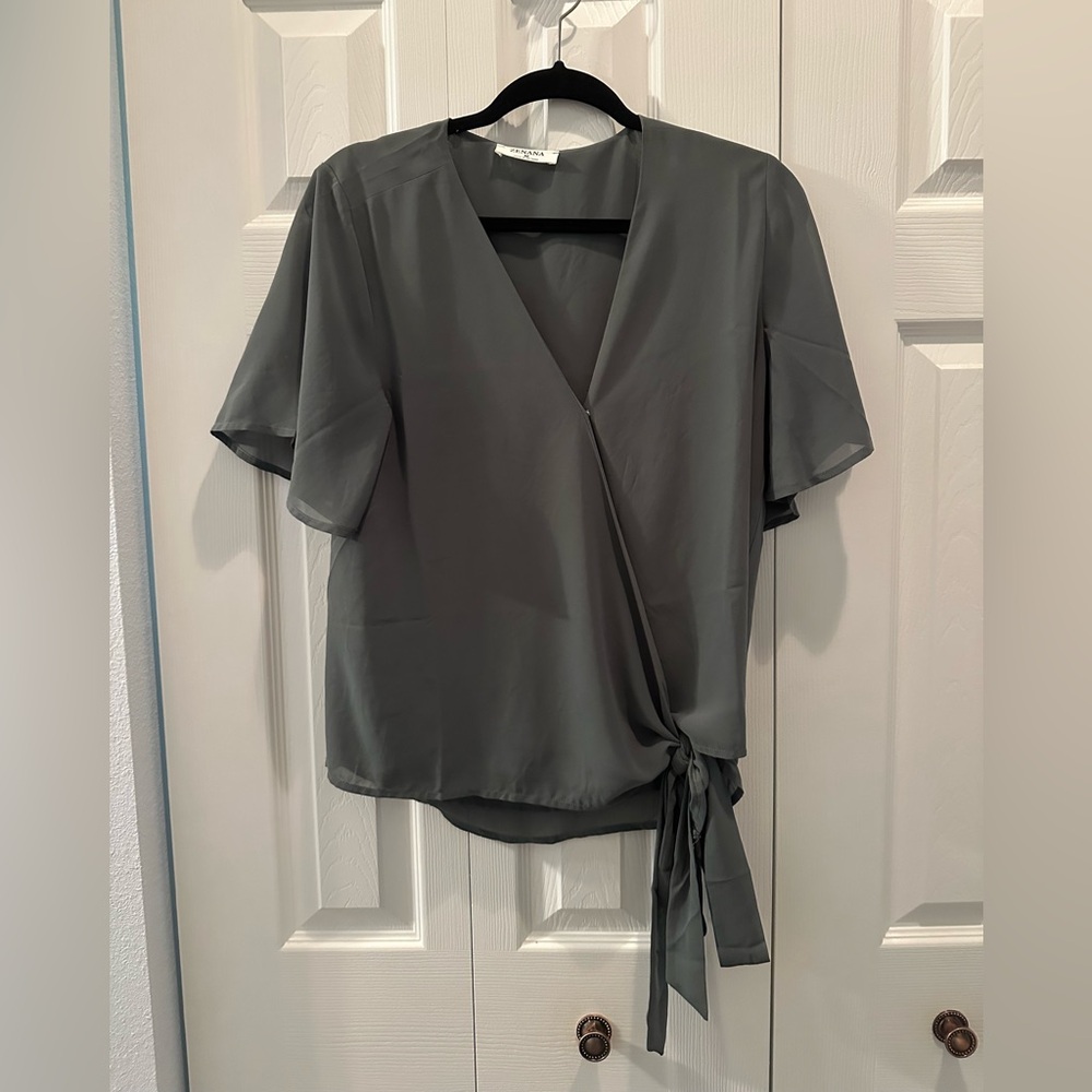 Zenana Outfitters sage green Wrap Blouse